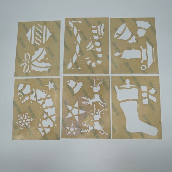 Vintage Glass Wax Christmas Stencil Designs Window Mirrors Gold Seal 10 Sheets - Picture 4 of 8